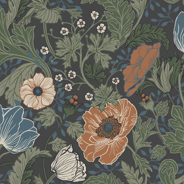 Manhattan Comfort Malakoff Anemone Multicolor Floral 33 ft L X 205 in W Wallpaper BR4080-33003 - main